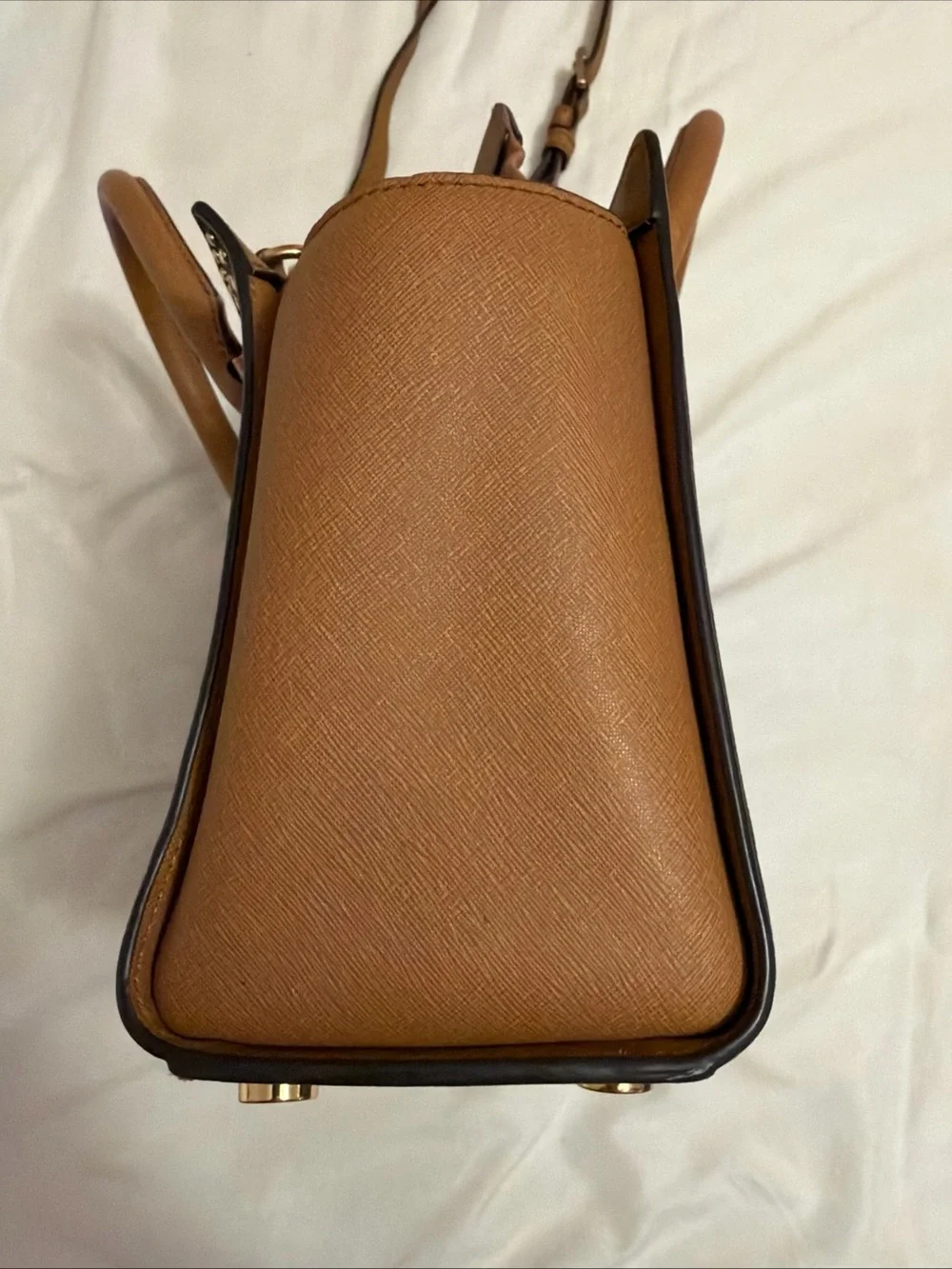 Michael Kors Black Front with Brown Trim Studded Satchel